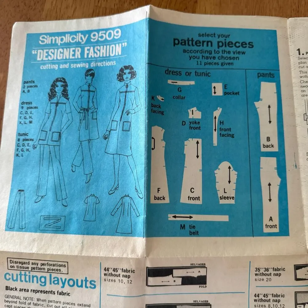Vintage 1971 Simplicity Sewing Pattern 9505 Dress Tunic Pants Size 14 36-27-28